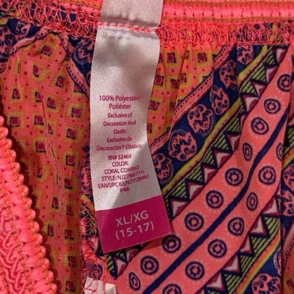 Boho Tribal Print Womens Shorts XL/XG (15-17) Coral Combo 100% Polyester Elastic - Picture 4 of 11